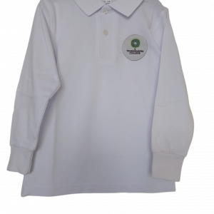 White T-shirt with collar - long sleeves - SECONDARY - Transylvania College
